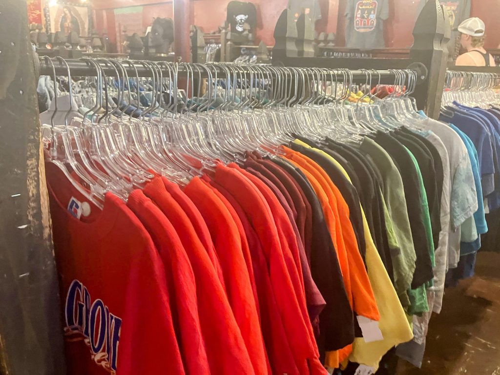 Red Light clothing exchange interior, vintage t-shirs