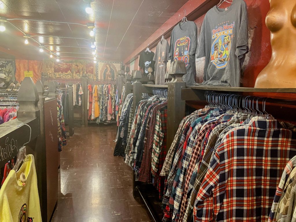 Red Light clothing exchange interior, vintage clothing store